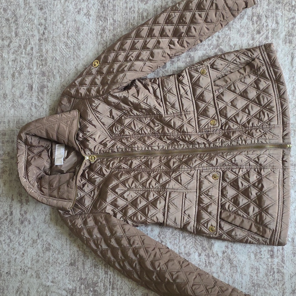 Michael Michael Kors Diamond Quilted Barn Jacket - Taupe/Gold - M